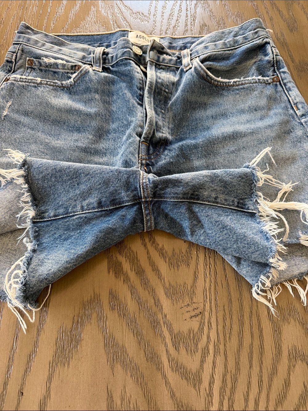 Agolde Light Blue Distressed High-Rise Jean Shorts - Picture 7 of 11